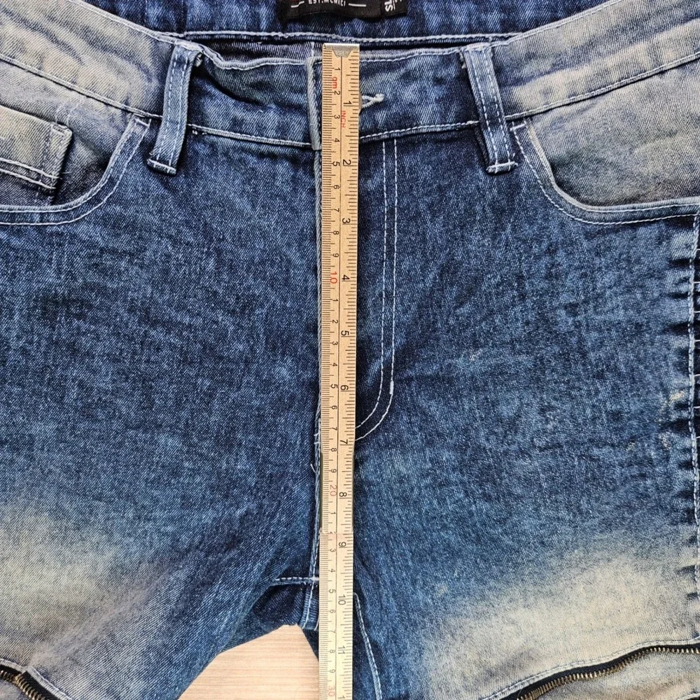 Southpole‎ Y2K Moto Biker Flex Denim Shorts 32 Zip Knee Panel Streetwear Acid